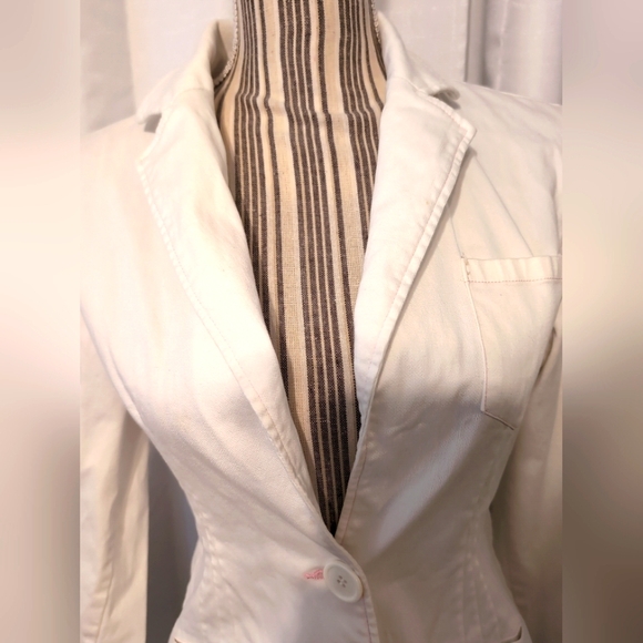 Star Jeans Women's Medium‎ Ivory Single Button Jeans Jacket Zippered Wrists - Picture 2 of 11